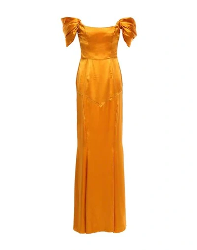 De La Vali Alma Off-the-shoulder Tiger-print Silk-satin Maxi Dress In Ocher