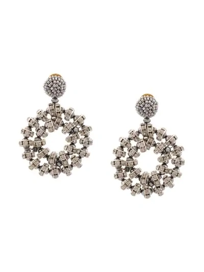 Oscar De La Renta Crystal Beaded Hoop Earrings In Silver