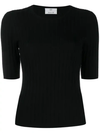 Allude Shortsleeved Knitted Top In Black