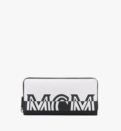 Mcm Zip Around Wallet In Contrast Logo Leather In White