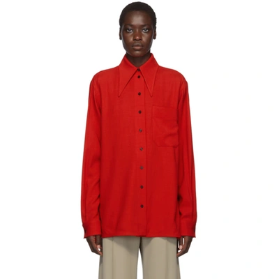 Kwaidan Editions Red Fluid Wool 70's Collar Shirt In Scarlet Red
