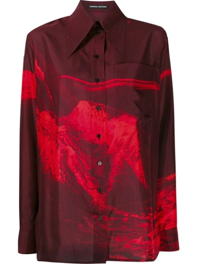 Kwaidan Editions '70s Collar Oversized Habotai Silk Shirt In Red | ModeSens