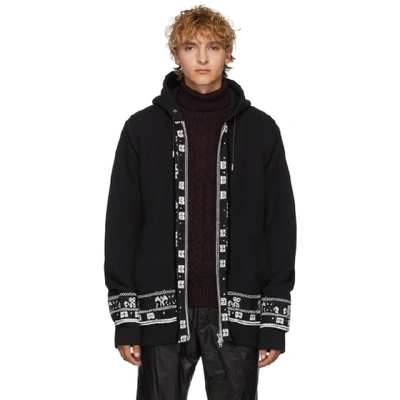 Sacai Embroidered Zipped Hoodie In 001 Black