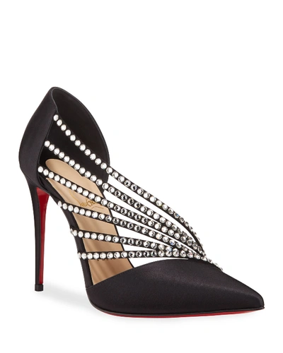 Christian Louboutin Antinorina Satin Crystal Strass Red Sole Pumps In Black