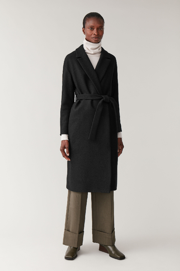 Cos Oversized Belted Wool Coat In Black | ModeSens