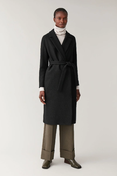 Cos Oversized Belted Wool Coat In Black ModeSens