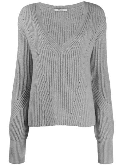 Derek Lam 10 Crosby Ribbed Twilight Wool Cashmere V-neck Bell Sleeve Sweater In Blue