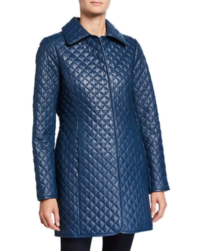 Neiman Marcus Quilted Leather Trenchcoat In Navy