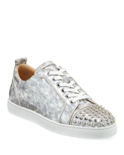 Christian Louboutin Men's Louis Junior Orlato Leather Sneakers With Spikes In Silver