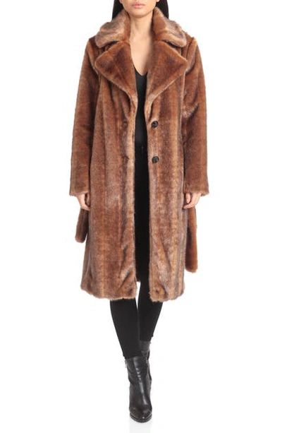 Avec Les Filles Faux Mink Belted Coat In Light Brown