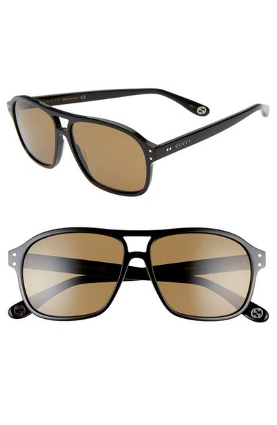 Gucci Men's Solid Acetate Rectangle Sunglasses In Shiny Black