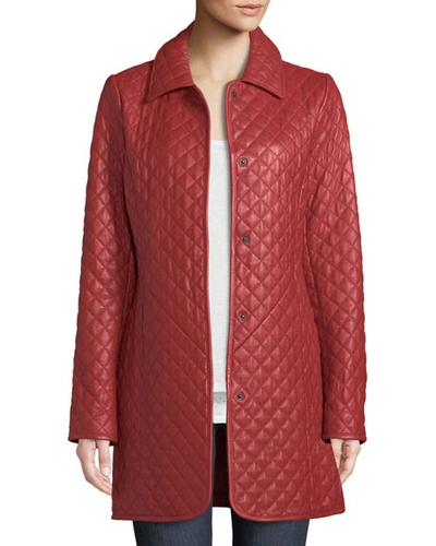 Neiman Marcus Plus Size Quilted Lamb Leather Trench Coat In Camel