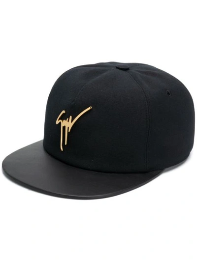 Giuseppe Zanotti Leather And Fabric Hat With Metal Signature Kenneth In Black
