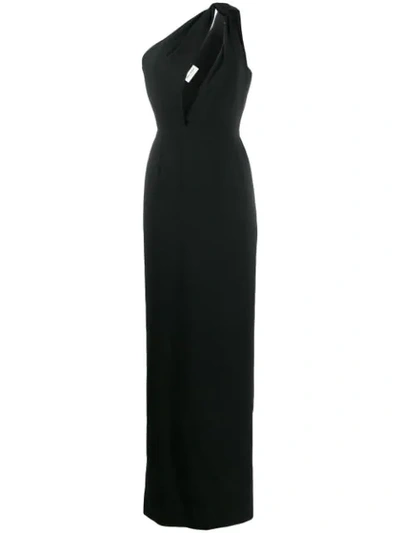 Saint Laurent Sable Front Cut Out Long Dress In Black