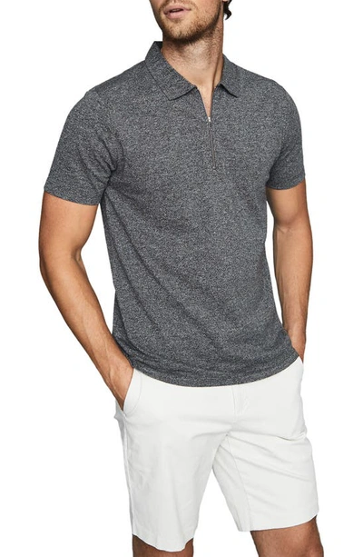 Reiss Textured Regular Fit Zip Polo Shirt In Grey