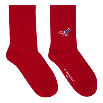 Maison Kitsuné Red Tricolor Fox Socks