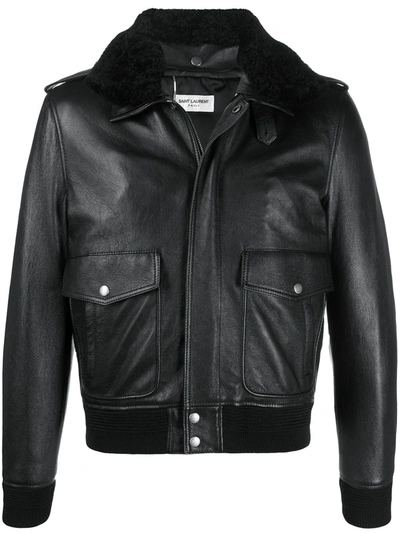 Saint Laurent Oversized Flight Leather Jacket In Black