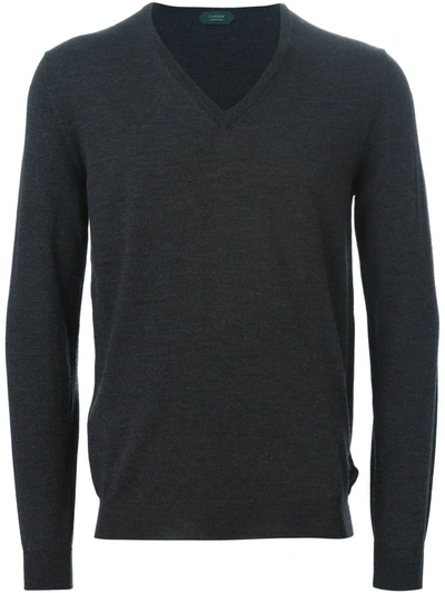 Zanone V-neck Jumper In Grey