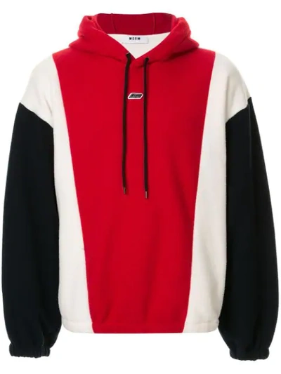 Msgm Colour Blocked Hoodie In White