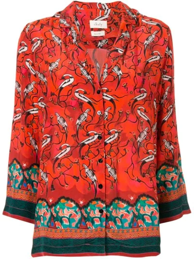 Chufy Najima Peacock-print Satin-crepe Blouse In Orange