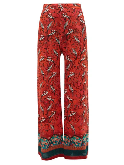 Chufy Najima Peacock-print Wide-leg Trousers In Red