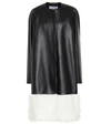 Loewe Shearling-trimmed Collarless Leather Coat In Black