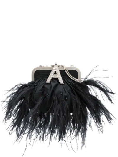 Attico Ostrich Feather-embellished Taffeta Clutch In Black