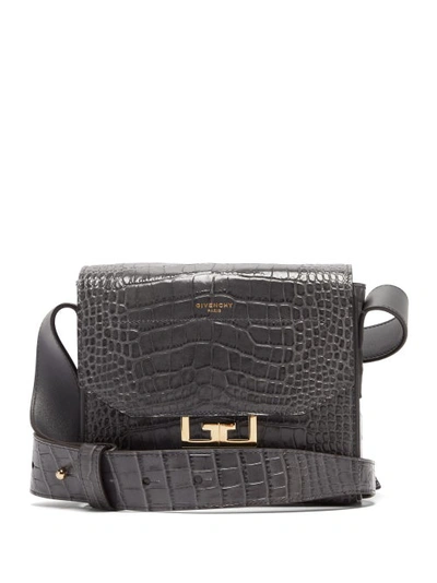 Givenchy Eden Small Crocodile-effect Leather Shoulder Bag In Grey