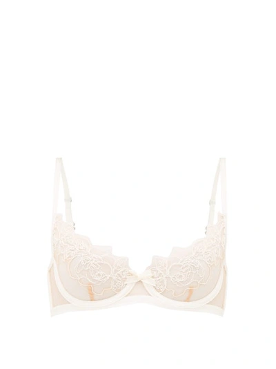 Agent Provocateur Lindie Floral-embroidered Mesh Bra In Neutrals