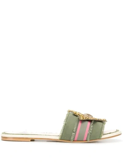 Mr & Mrs Italy Sandals With Embroidered Patch In Military Green