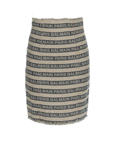 Balmain Striped Bicolour Linen Skirt In Multicolour