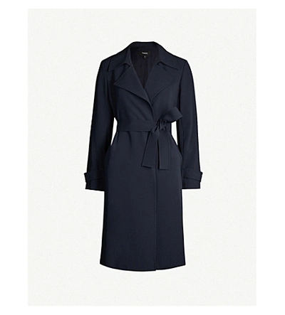 Theory Belted Crepe Trench Coat In Nocturne Navy