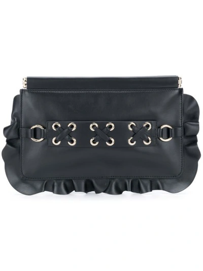 Red Valentino Ruffle Trim Clutch In Black