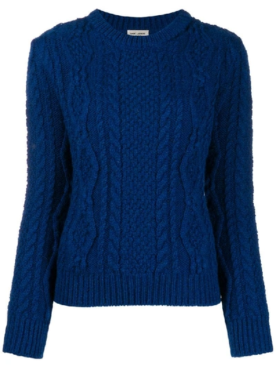 Saint Laurent Cable Knit Jumper In Blue