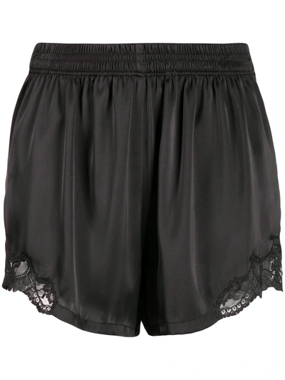 Paco Rabanne Lace-trimmed Crepe De Chine Shorts In Black