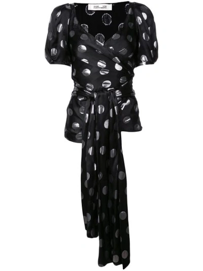 Diane Von Furstenberg Larryn Polka Dot Silk Jacquard Blouse In Black