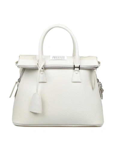 Maison Margiela 5ac Handbag In Greige Calf Leather In White