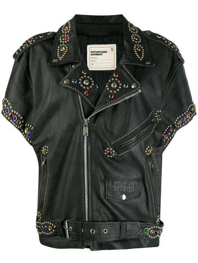 R13 Short Sleeve Studded Leather Jacket In Black