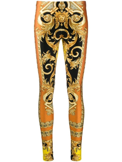 Versace Baroque Print Leggings In Orange