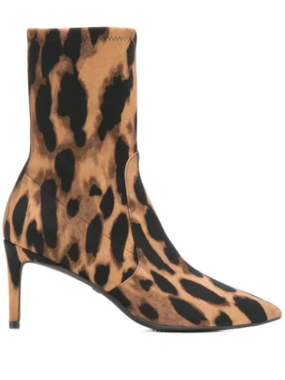 Stuart Weitzman Slaine Leopard-print Sock Booties In Beige