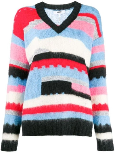 Msgm V-neck Mohair-blend Pullover Sweater In Multicolor