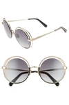 Roberto Cavalli Round Semi-rimless Metal Sunglasses W/ Crystal Trim In Grey