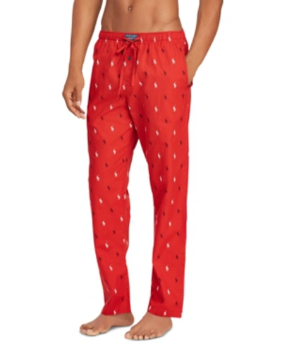 Polo Ralph Lauren Men's Woven All-over Pony Pajama Pants In Red With Navy/white Pony