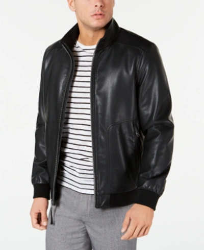 Calvin klein men's cheap faux leather bomber jacket