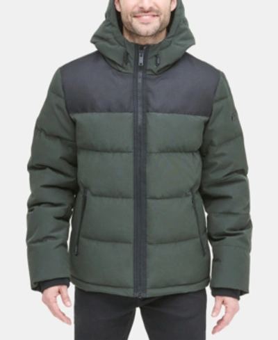 Dkny Men's Mixed-media Puffer Coat, Created For Macy's In Dark Olive