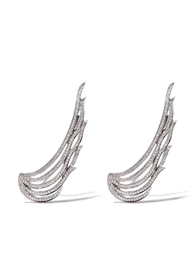 As29 18kt White Gold Ocean Diamond Ear Cuffs In Silver