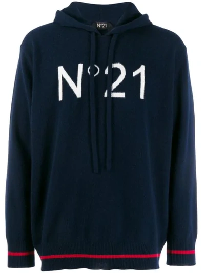 N°21 Logo Knitted Hooded Jumper In Blue