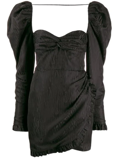 Alessandra Rich Textured Puff Sleeve Mini Dress In Black