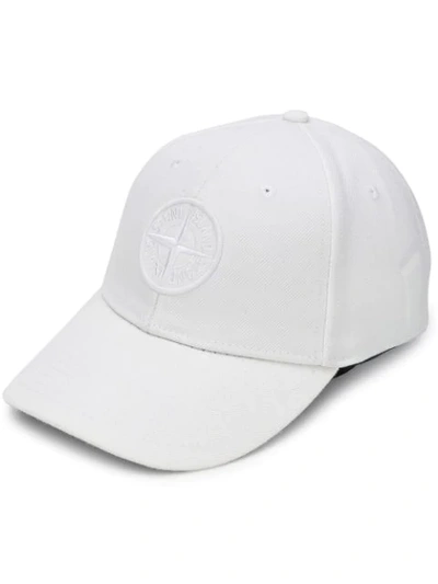 Stone Island Logo Embroidered Cap In White