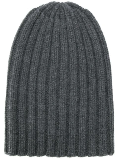 Laneus Knitted Beanie Hat In Grey